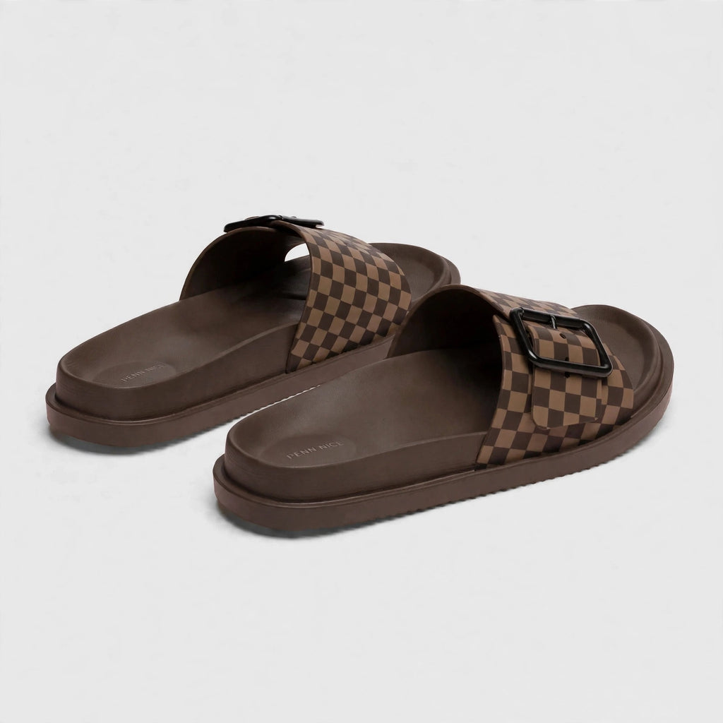 Men's Checkered Buckle Slide - Brown