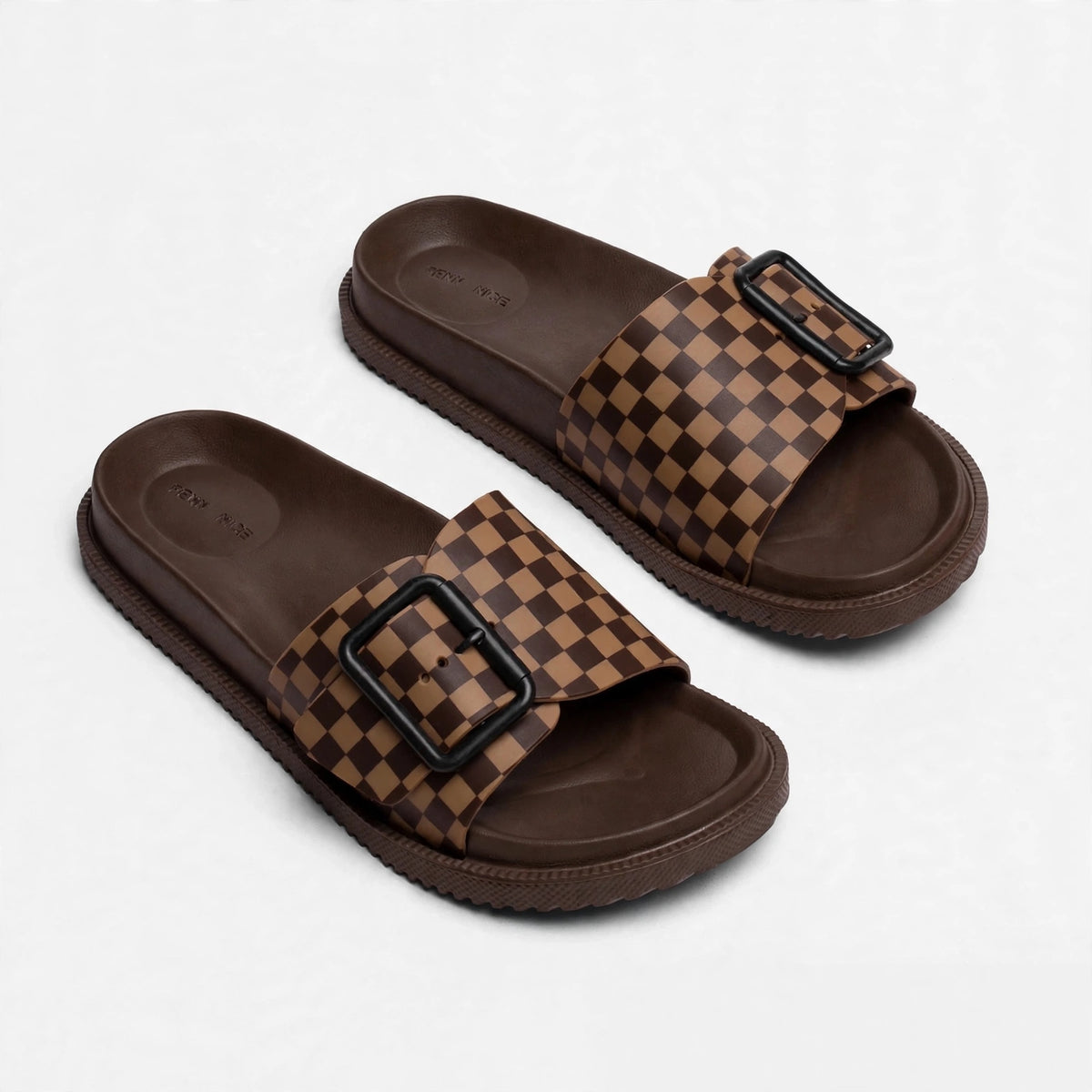 Men's Checkered Buckle Slide - Brown