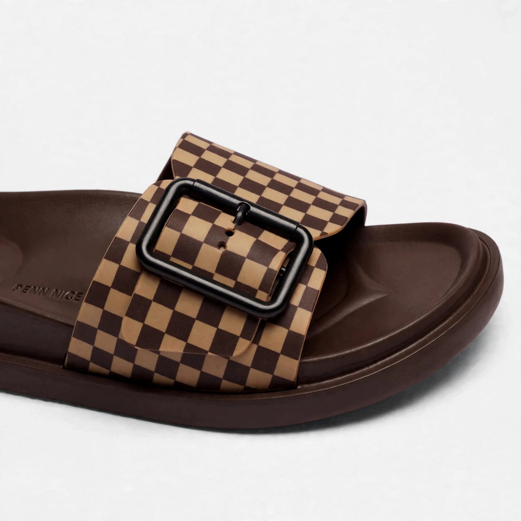 Men's Checkered Buckle Slide - Brown