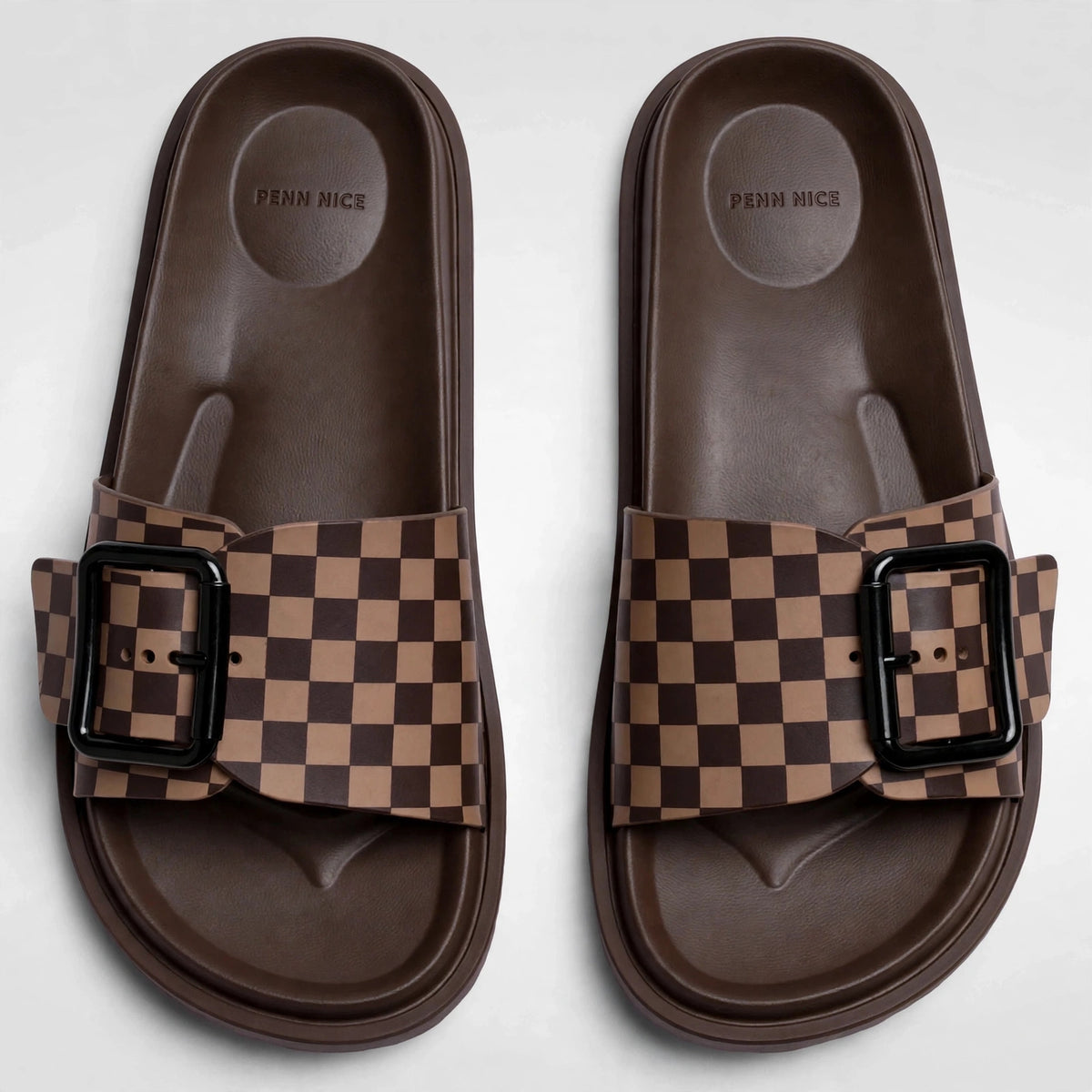 Men's Checkered Buckle Slide - Brown