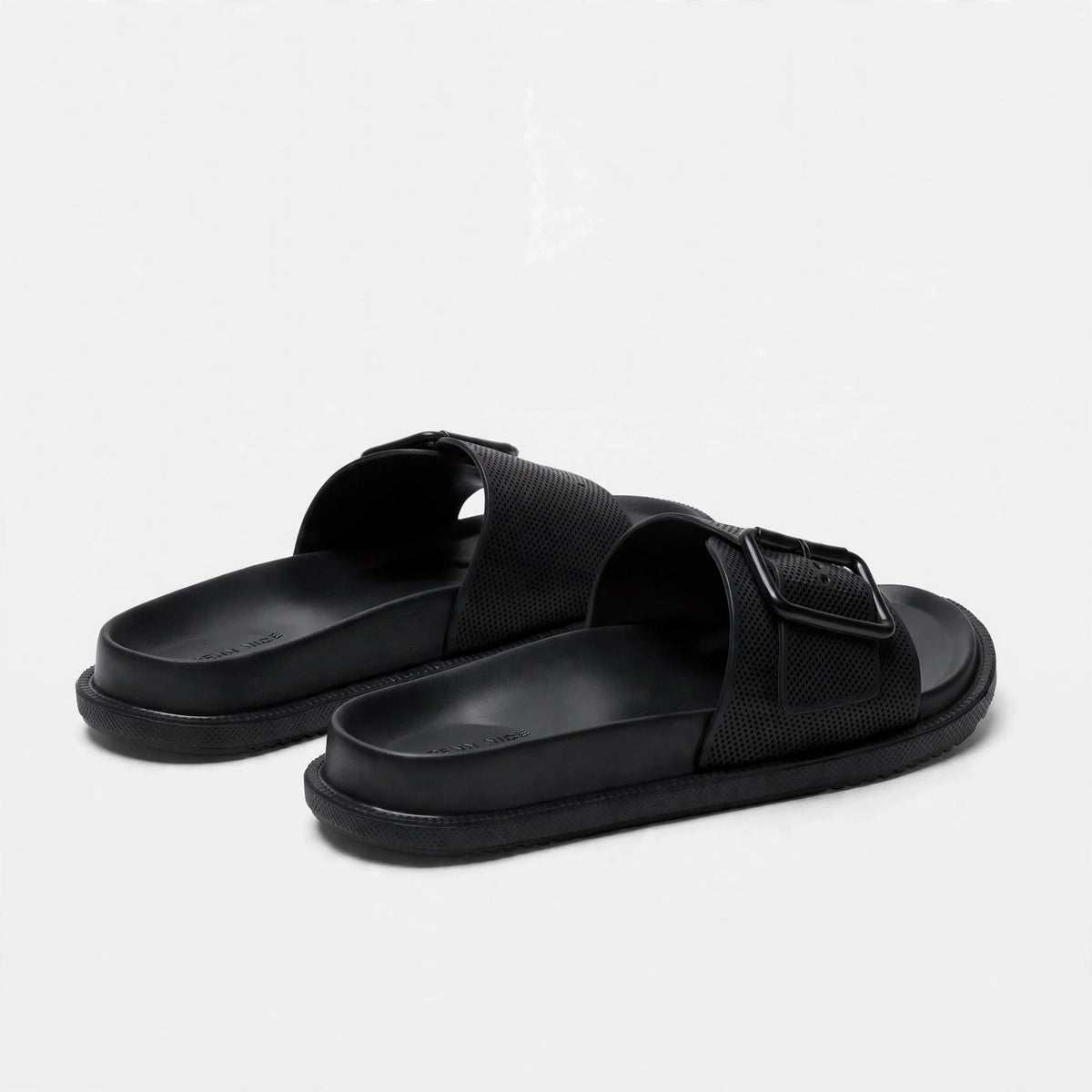 Danchi men's black buckle slide sandals, rear view