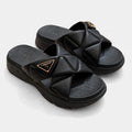 Danchi women's black slide sandals, pair front view
