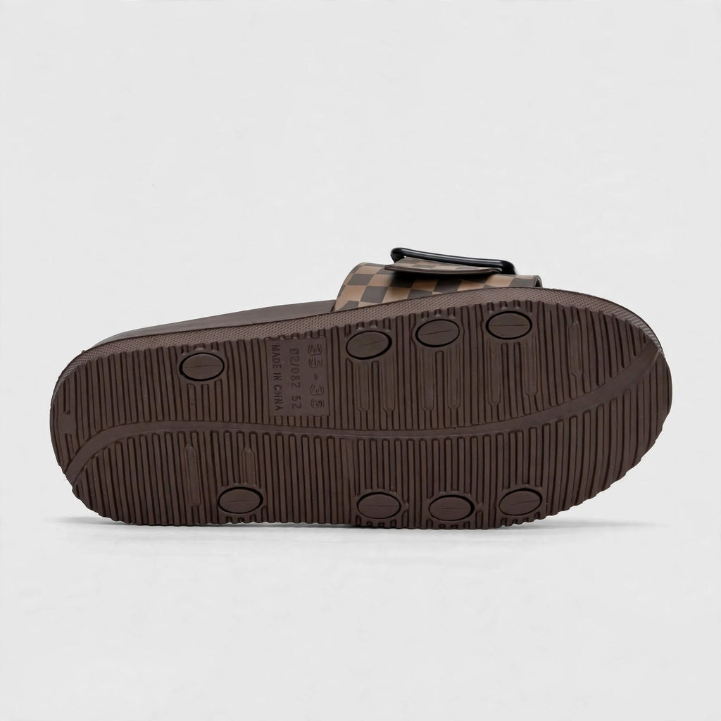 Men's Checkered Buckle Slide - Brown