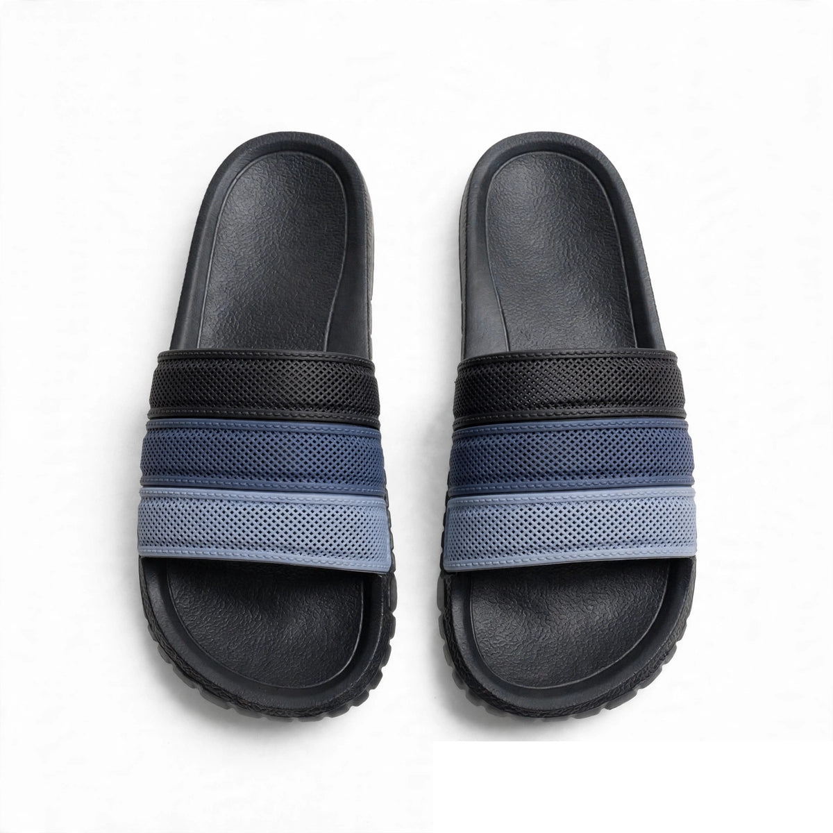 Danchi men's classic black slide sandals, diagonal pair view