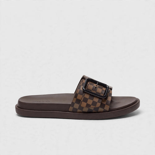 Men's Checkered Buckle Slide - Brown