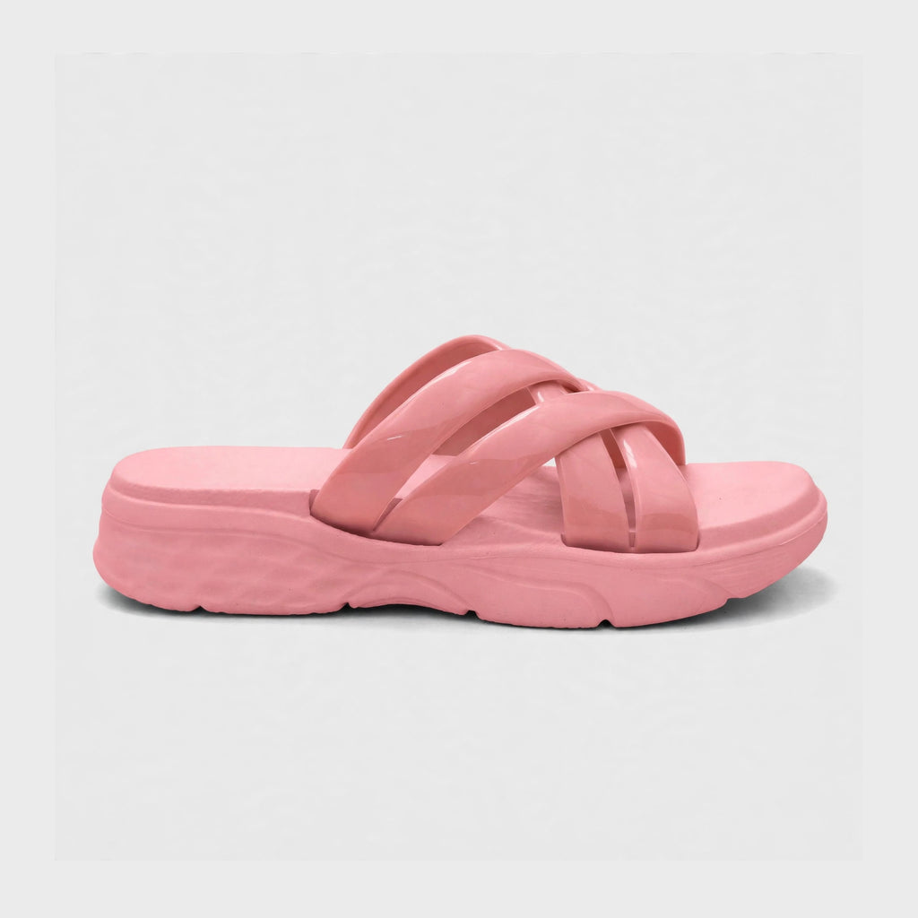 Dusty rose slide sandal, side profile view