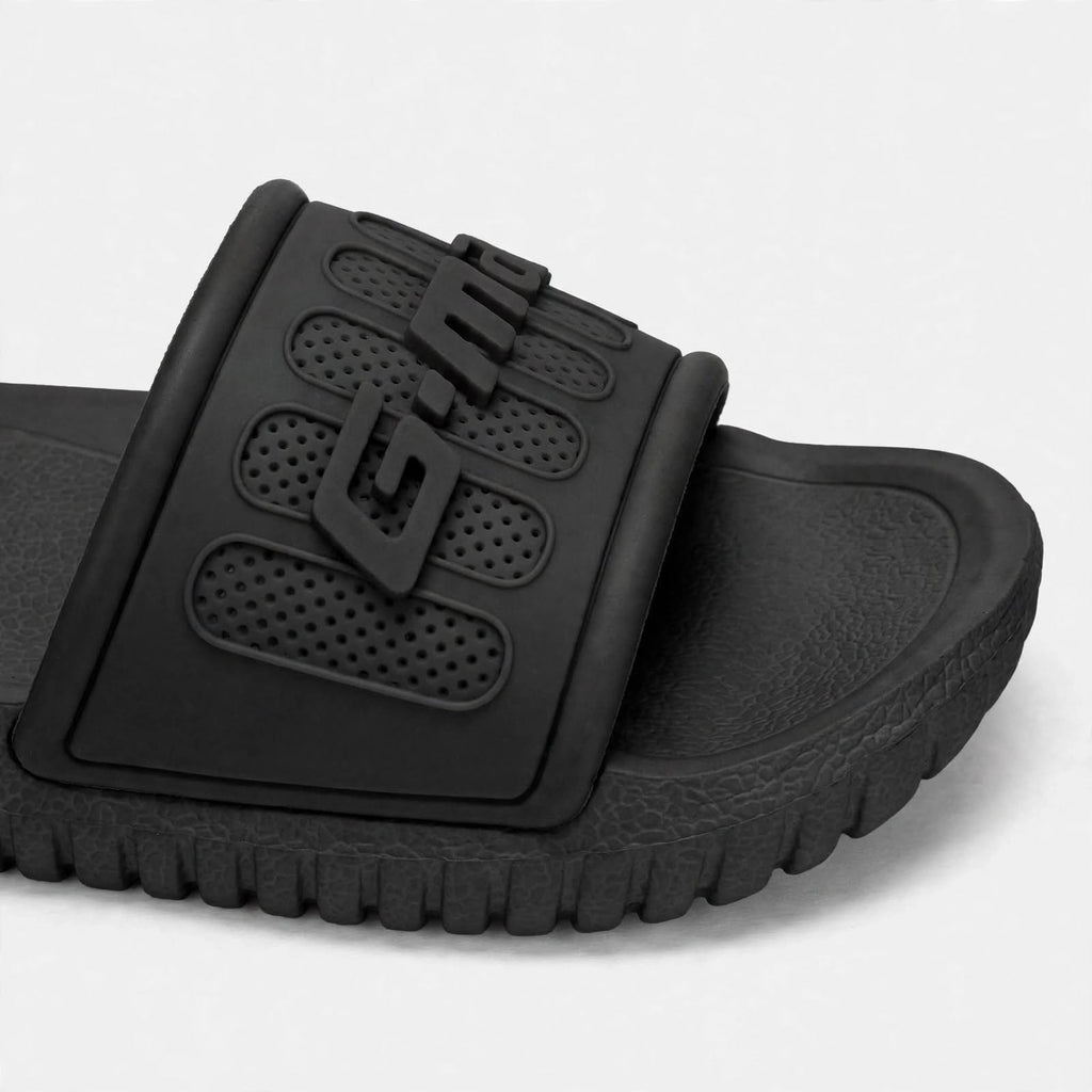 Danchi men's matte black slide sandal, side view