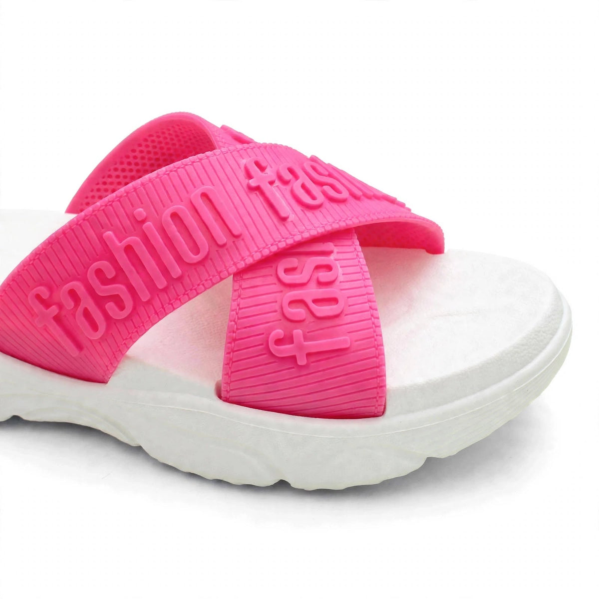 Pink slide sandal with buckle strap detail