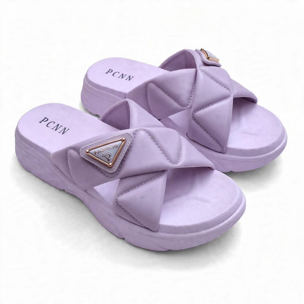 Danchi women's purple slide sandals, pair front view